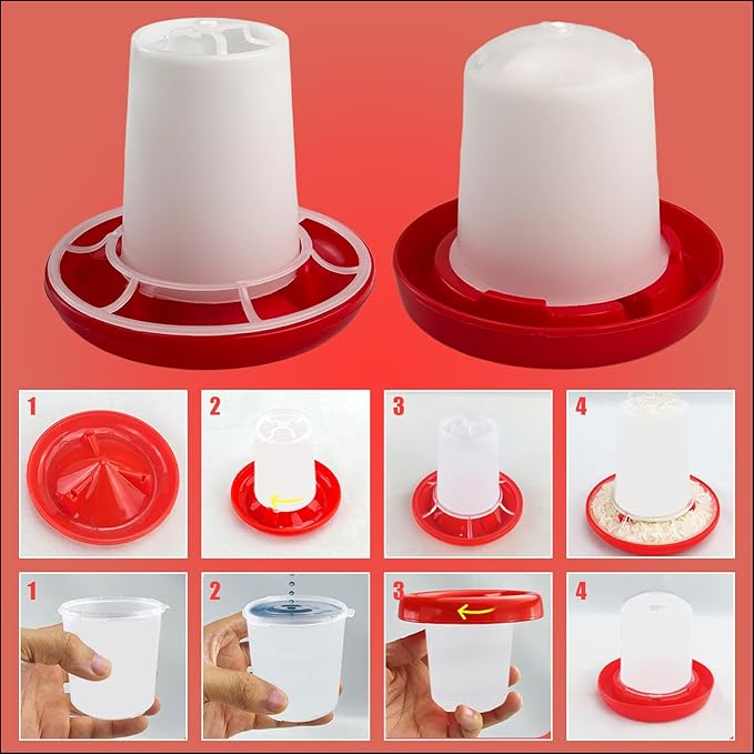 Chicken Feeder and Waterer Set, Chick Poultry Feeding Equipment Kit Automatic Feeding and Watering for Baby Turkey Guinea Fowl Quail Pigeons Ducks(0.35Lbs + 160ml)