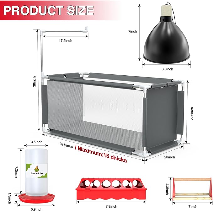 Chicken Brooder Box Starter Kit, 10.6 ft³ Indoor Brooder for Chicks, Ducklings & Quail, Stainless Steel Frame, Waterproof Oxford, 75W Heat Lamp, Feeder, Waterer & Perch, 47.2"x19.7"x19.7"