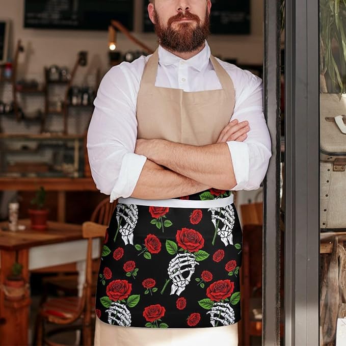 Server Apron with 3 Pockets Waist Waiter Waitress Half Apron Short Aprons
