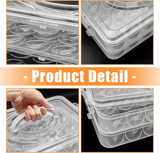 2-Layer Egg Holder for 48 Eggs,Plastic Egg Container with Handle,Deviled Egg Tray with Handle Lid,Devil Egg Holder for Refrigerator,Kitchen,Easter Day Party Containers