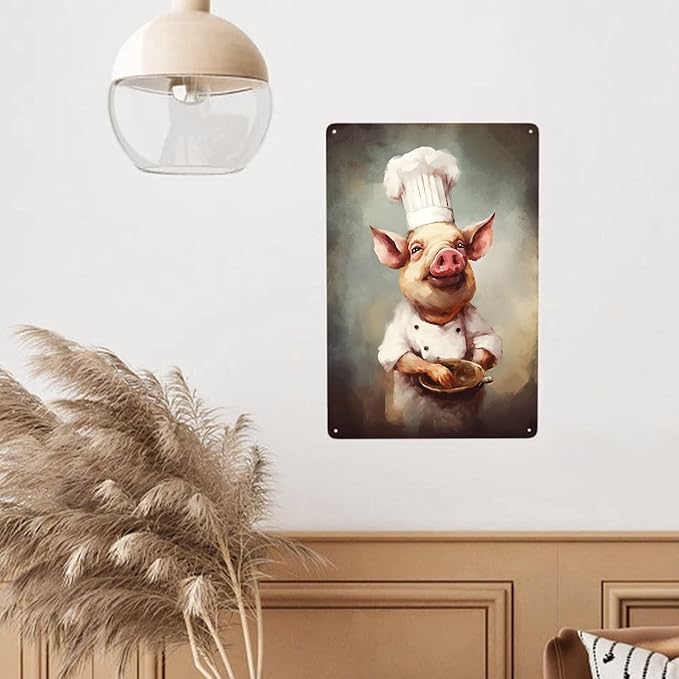 JOCASA Pig Chef Vintage Metal Poster Sign Decor-Retro Aluminum Metal Tin Sign for Home Wall Decor, Kitchen, Bedroom, Signs Gift,12''x 8''