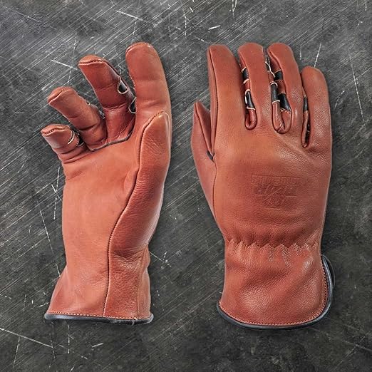 Bear Knuckles Regular Duty Brown Cowhide Leather Work Gloves | Patented Pre-Curved Finger Design