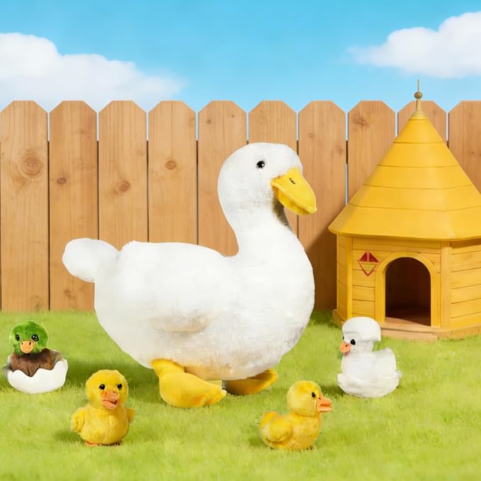 7 in 1 Duck Stuffed Animal Plush Duck Toys for Kids Toddler, 12" Mommy White Stuffed Duck Plush Toy with 4 Baby Ducks Ducklings Eggs Duck Plushie Pillow for Birthday Easter Stuffers Gifts Farm Party