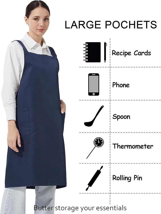 APRONNER Comfortable Water Repellent Cross Back Aprons for Women with Pockets for Cooking Kitchen Baking Adjustable Unisex