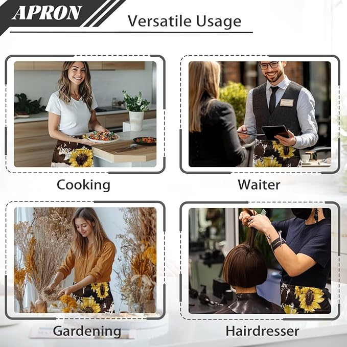 Waistress Apron with Pockets Coffee Waiter Apron Long String Chef Half Aprons for Cooking Kitchen Hairdresser