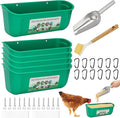 6 Pack Fence Feed Feeder 4.5 Quart Hanging Chicken Feeder Trough with Brush & Scoop Green Goat Hanging Fence Feeders Feeder with Hooks Screws & Zip Tie for Livestock Feeding Container Goats Supplies