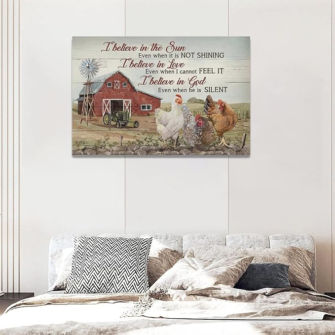 banonaty Rooster Kitchen DecorWall Art Rustic Farmhouse Chicken Barn PicturesWall Decor Country Inspirational Quotes Canvas Prints Home Office Decorations For Bathroom Dinning Room Framed 24/inx16/in