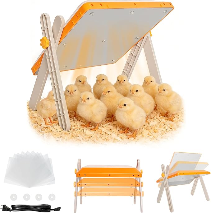 Chicken Coop Heater, Briidea 80W Chicken Heater with 110–130℉ Constant Heat, Energy-Efficient, Adjustable Height & Angle, 10 PET Cleaning Film, Mother-Hen-Like Comfort, 10" x 10" for 15 Small Poultry