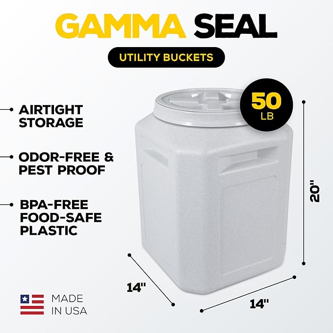Gamma2 Gamma Seal Airtight Storage Bin - Wood, Pellet, Charcoal, and Food Container - Indoor or Outdoor Utility Bucket - BPA-Free Plastic - Made in The USA - Fits up to 50 Pounds - 14" L x 20" H