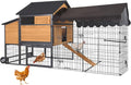 Large Chicken Coop for 4-6 Chickens, All-Steel Frame Hen House Poultry Cage with Waterproof Cover, Nesting Box & Metal Run