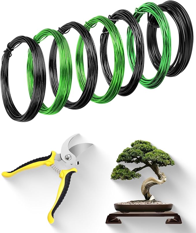 Bonsai Wire Kit 8Pcs, 7 Roll Aluminum Training Wire Coils with Cutter Set -1/1.5/2.0/3.0mm Multiple Sizes Bonsai Accessories for Bonsai Trees Branch Control Plant Shaping