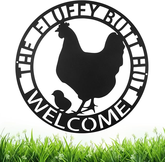 Tandefio 12" Fluffy Chicken Coop Metal Signs Funny Decor Gift for Kitchen Farmhouse Wall Art for Must Haves Chicken Coop Accessories(Fluffy Butt)