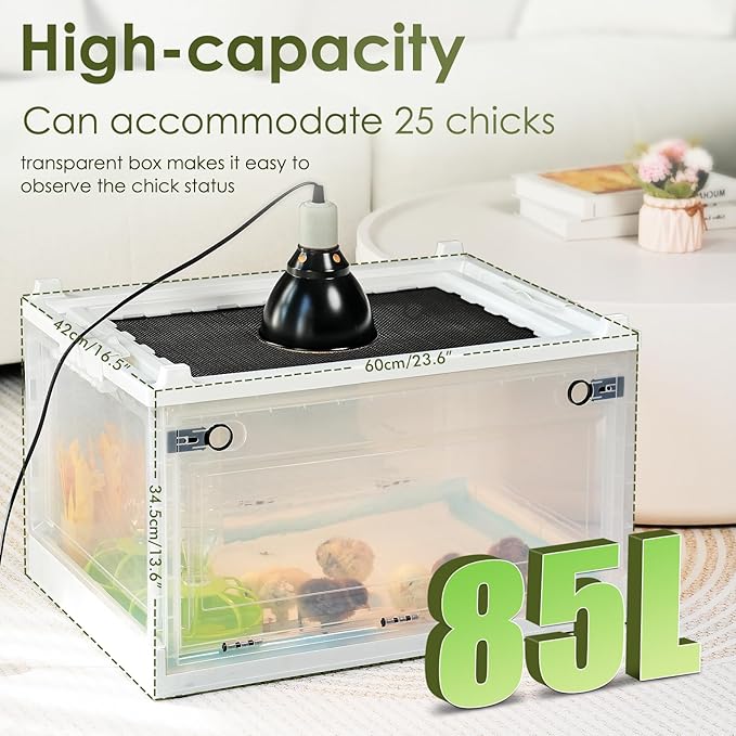 Brooder Box for Chicks, Chicken Brooder Box Warms Up to 25 Chicks Adjustable Temperature Poultry Breeding Box Heater for Duckling Chick Quail Birds, with Humidifier and Metal Sunroof