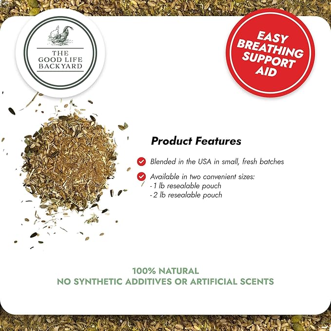Good Life Backyard Respiratory Relief for Chickens – Aromatic Spice Blend for Flock’s Respiratory Comfort (1 lb Pouch) | Hatching Time