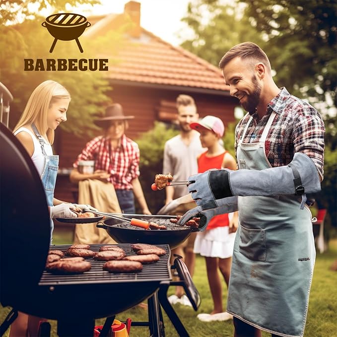 Leather-Welding-Gloves Heat/Fire-Resistant Kevlar-Gloves for BBQ,Grill,Camping,Stick,Animal-Handling-Gloves