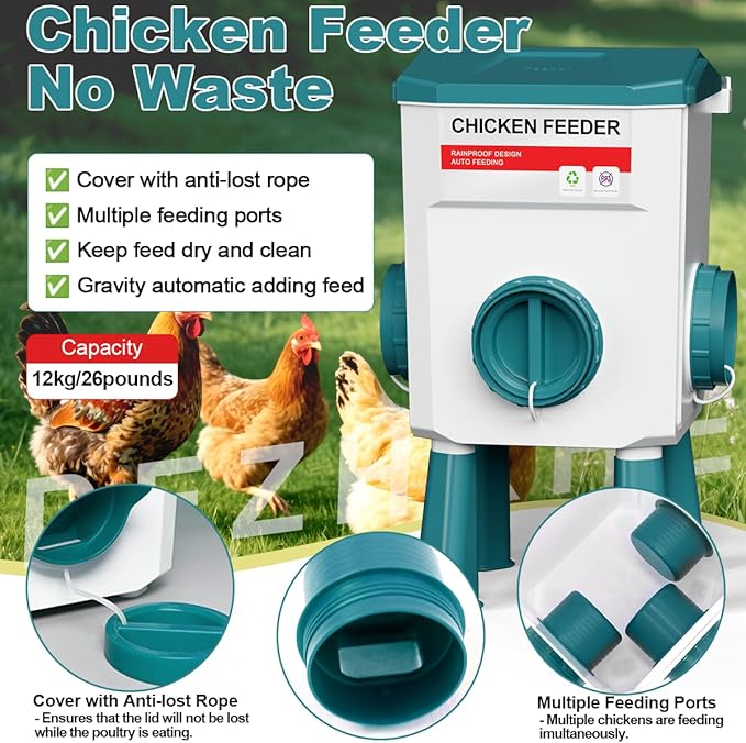 Chicken Feeder and Waterer Set, 3 Gallon/26.5 Pounds, Automatic Chicken Feeders and Chicken Waterer, Detachable for Chick, Duck & Quail Coop Use, Outdoor Farm & Backyard (Upgraded)