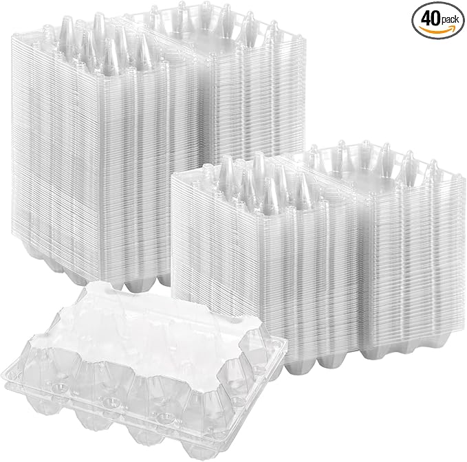 40 Pack Plastic Egg Cartons Bulk, 12 Count Chicken Duck Eggs, 1 Dozen Jumbo Clear Refrigerator Egg Trays