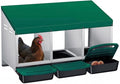 Chicken Nesting Boxes with Rollout Egg Collection – 3-Compartment Metal Hen Nest Box with Removable Trays, Slanted Roof & Ventilation, Wall Mount or Standing for Backyard Poultry Coop, Green