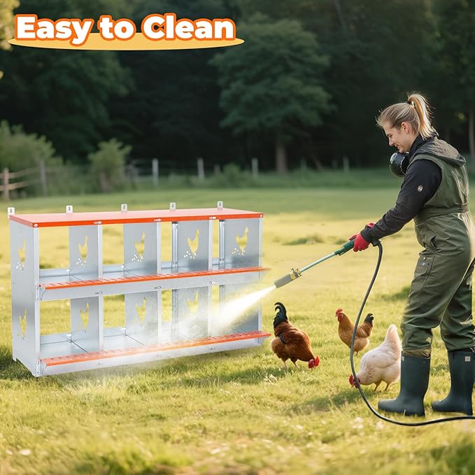 Chicken Nesting Box, 8 Compartment Metal Nesting Boxes for Chickens, Wall Mountable Chicken Laying Boxes, Easy Egg Collection, with Nesting Pads, Indoor & Outdoor Use, 42.5" L x 17" W x 25" H