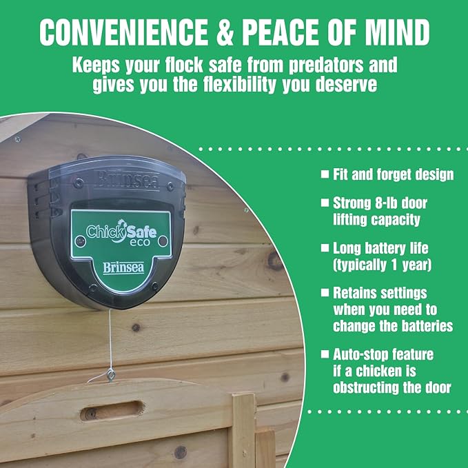 Brinsea ChickSafe Eco Automatic Chicken Coop Door Opener for Vertical Sliding or Hinged Hen House Doors with Adjustable Light Sensor, Safety Sensor
