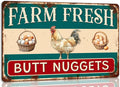Farm Fresh Butt Nuggets Metal Tin Sign Funny Chicken Coop Sign For Farmhouse Coop Funny Outdoor Chicken Yard Wall Decor 8x12 Inch