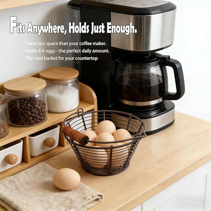 Mini Wire Egg Basket for Gathering Fresh Eggs with Lay-Flat Handle, Small Easter Hunts and Chicken Egg Collecting Basket 2 Pack, Farmhouse Rustic Kitchen Countertop Storage