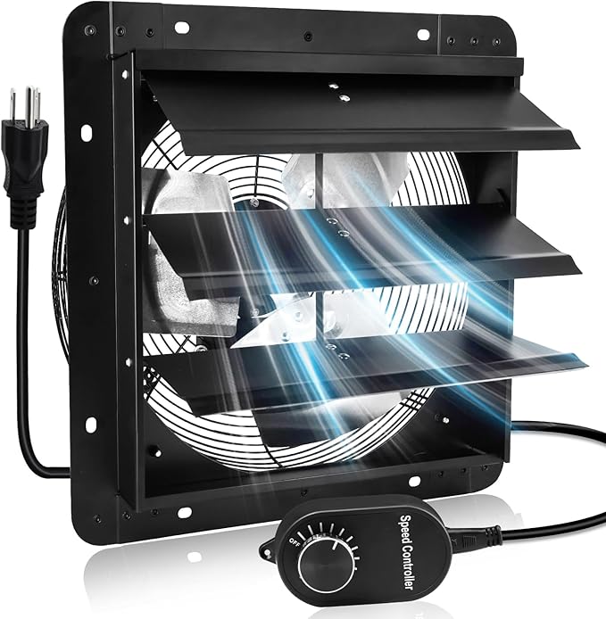 Criditpid 14 Inch Shutter Exhaust Fan with Speed Controller Switch, 1088 CFM High Speed Vent Fans, 1700 RPM Wall Mounted Kitchen Exhaust Fan, Vent Fan for Attic, Gable, Shed, Garage Ventilation, Black