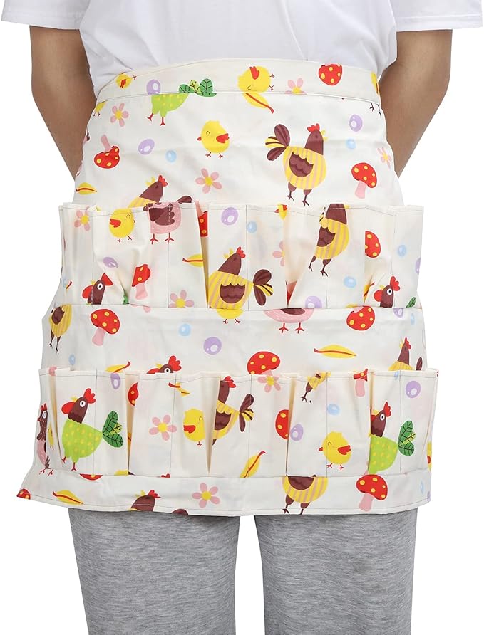 Eggs Collecting Protective Apron, Cotton Twill, Multiple Pockets, Durable Design - Practical Aprons for Women Cooking Apron, Ideal for Egg Gathering and Farm Work (Large: Approx. 17.6x16.2x15cm /