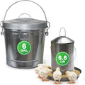 Plexon 6.6 Lb Poultry Feeder Stainless Steel Hanging Chicken Feeder no Waste Food-Grade with 6 Gallon Galvanized Storage Bucket with Locking Lid for Bird Seed Chicken Feed, Bundle