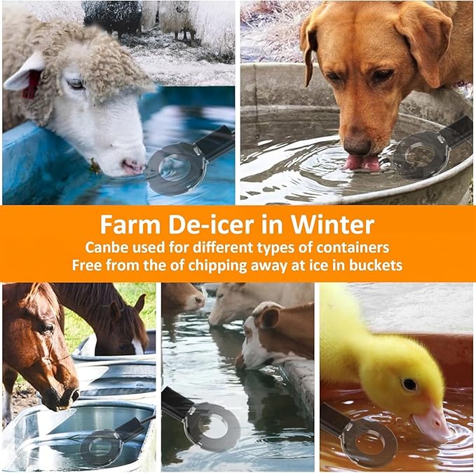 250W Utility De-Icer, Submergible Bird Bath Heater De-icer, Chicken Water Heater, Stock Tank Heater for Livestock Poultry Birds, Cows, Horses, Wildlife Drinkingwith 10FT Power Cord, Black