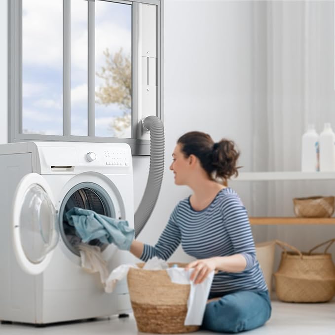 Dryer Vent Window Kit, Window Duct Kit with Hose Adjustable Dryer Vent Seal Panels Fits 4” Inline Fans, Universal Seal for Sliding Windows, Compatible with AC, Dryers, Duct Fans