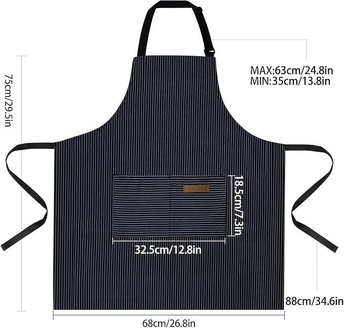 ATROPOS 2 Pack Aprons for Women with Pockets, Cooking Aprons for Women Men, Adjustable Bib Apron Chef Aprons for Kitchen, Cooking, BBQ, Cleaning（Brown/Black Pinstripes）