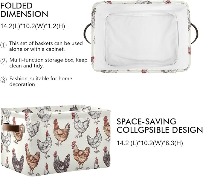 JIPONI Chickens Fabric Storage Bins for Shelves, Decorative Storage baskets for organizing, Closet Organizer with Handle for Cloth, Toys, Bedrooms, Farmhouse