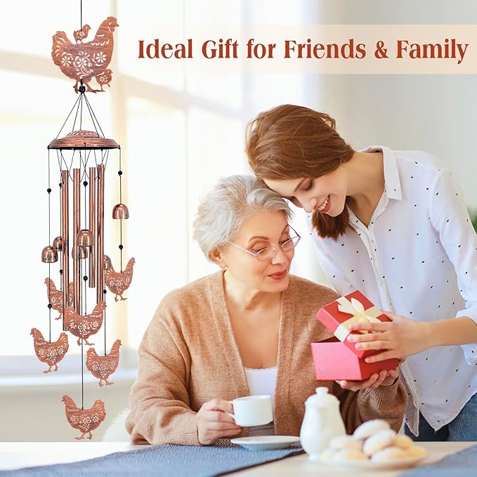 Chicken Wind Chimes Outdoor Chicken Gifts for Women Men Mom Gardening Birthday Gifts Metal Memorial WindChimes for Outside/Indoors, Lawn, Patio, Yard Art, Garden Decor, Yard Decorations