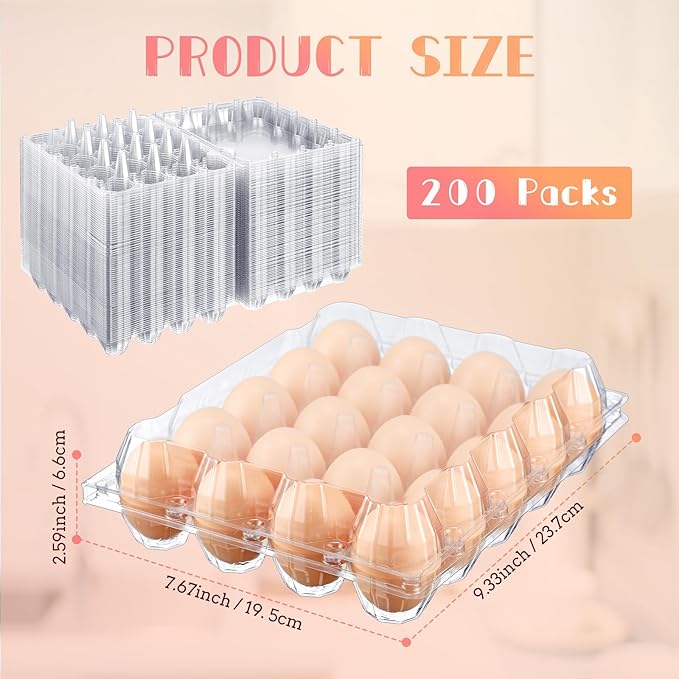 Zubebe 200 Pieces Clear Egg Cartons Plastic Egg Cartons Bulk Empty Chicken Egg Tray Holds Securely Clear Blank Egg Cartons for Chicken Farm Business Market Home Refrigerator Storage(4 x 5 Grids)