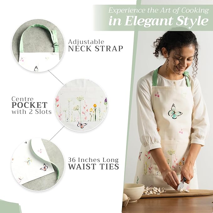 Maison d' Hermine 100% Cotton Apron for women with Pocket Kitchen Chef Apron for Men Cooking Easter Decorations