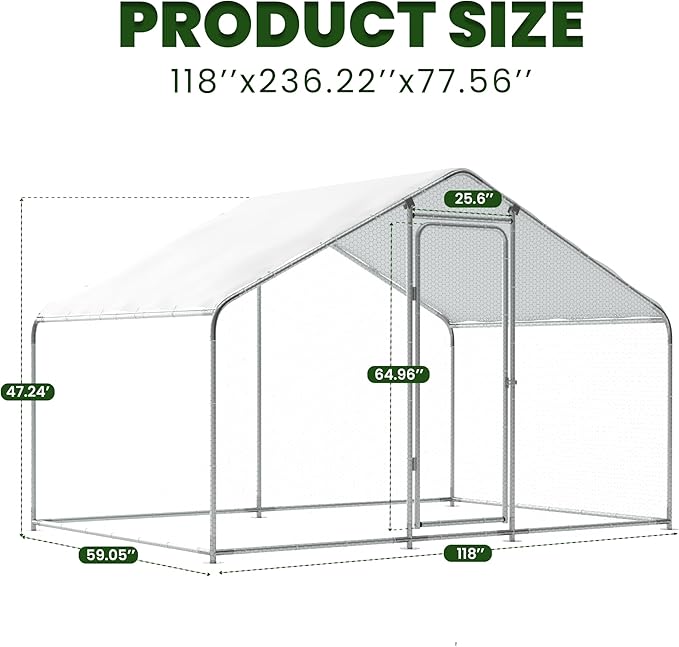 GOJOOASIS Chicken Coop for 15-20 Chickens Large Run Walk-in Poultry Pen Heavy Duty Cage Outdoor Predator Proof Metal Enclosure for Yard Hen House with Waterproof Cover (10'L x 6.6'W x 6.6'H)