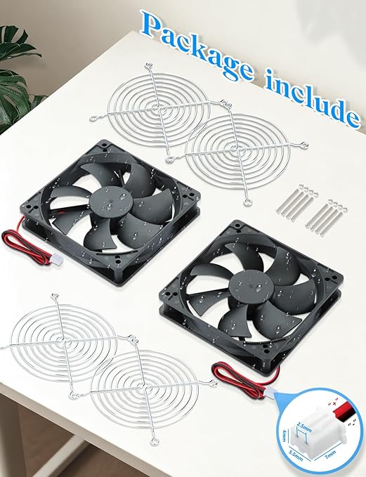 2pcs 120mm x 25mm IP67 Exhaust Fan 2pin DC 12V Dual Ball Bearing Brushless Cooling for Rv Fridge, Gaming Laptop,growtent, Solar Battery Box, Chicken coop