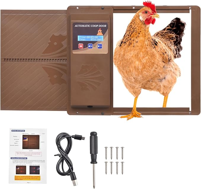 Automatic Chicken Coop Door Opener, Side Opening Large Entry with Timer, Anti-Pinch Sensor, Battery Or USB Powered, LCD Display, Easy Install Chicken House Door for Backyard Poultry