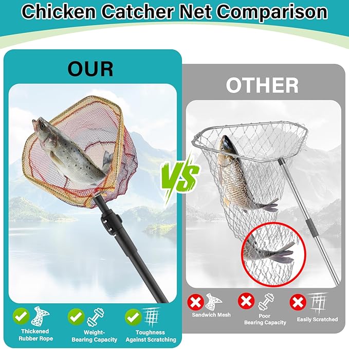 Chicken Catcher Net,37 to 64in Chicken Catcher Leg Hook Extra Long Handle Animal Catcher Pole Heavy Duty with Frosted Tube Extension Pole Poultry Hook Fowl Catcher (Black Tube)