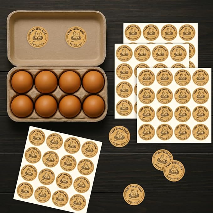 320 Pcs Chicken Farm Fresh Eggs Stickers, 2 Inch Round Cartoon Chicken Eggs Handling Stickers Washed Egg Carton Labels Adhesive Egg Packaging Sticker for Box Container Carton Farm Supplies