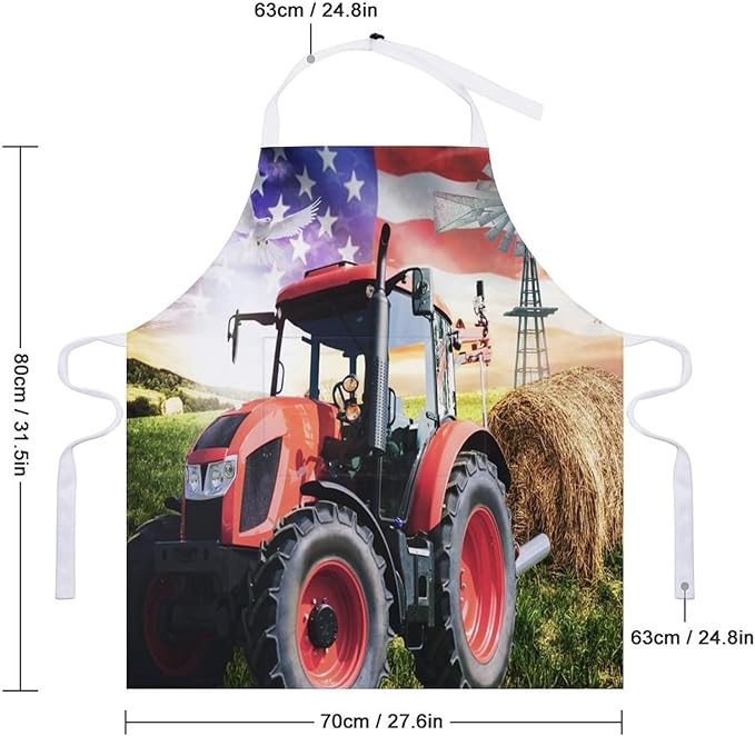 Vintage Watercolor Old Tractor Kitchen Apron, Oil Painting Western Farmhouse Harvest Farm Sunflower Tractor Apron