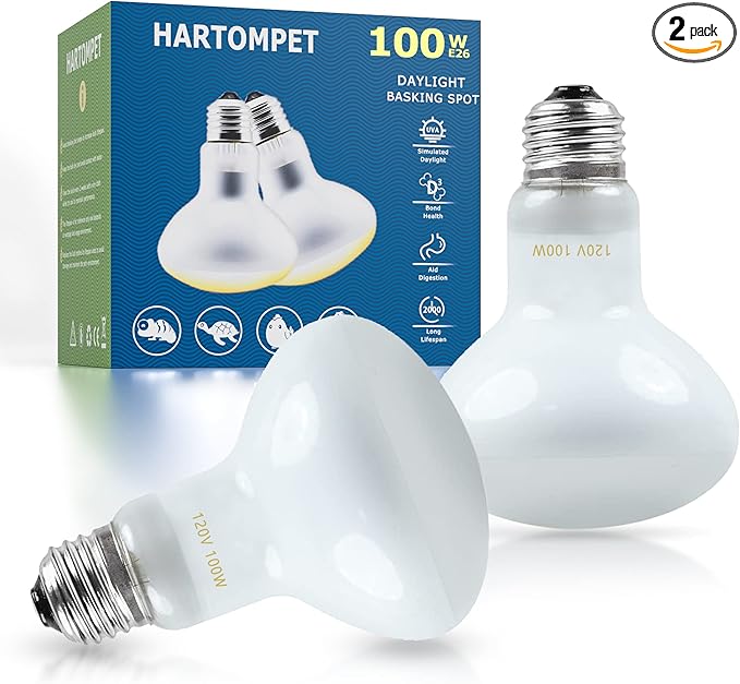 Reptile Heat Lamp Bulbs 100W E26 - UVA Basking Spot Light for Reptiles - Simulated Sunlight Terrarium Heat Lamps - Ideal for Bearded Dragon, Lizard, Tortoise, chickss and More | Pack of 2