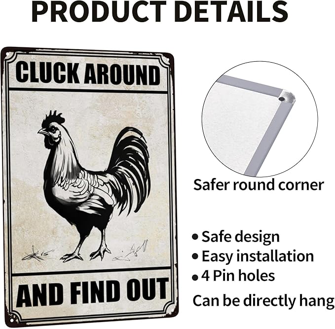 Chiken Gifts Funny Chicken Metal Sign For Home Chicken Decor Coop Rooster Decorations Farm Kitchen Chicken Wall Stuff 8x12 Inches