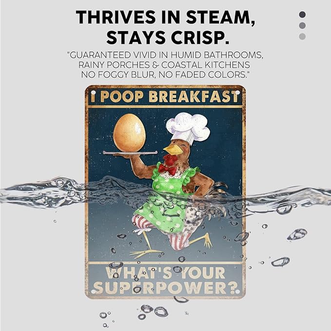 Vintage Chicken Tin Sign I Poop Breakfast Whats Your Superpower Retro Kitchen Metal Sign Funny Nostalgic Wall Decor For Home Poultry House Coop Farmhouse Cafe Bathroom 16 * 12In