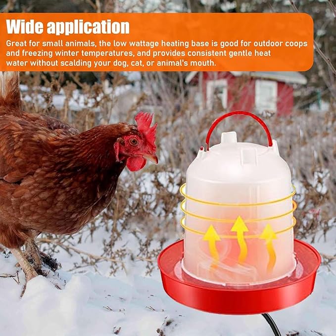 Chicken Water Heater, 11'' Heated Chicken Waterer, Freeze-Proof Water Heater for Chicken Coop, Thermostatically Controlled, Chickens Coop Accessories for Ducks, Rabbits & Small Animals (White_A)