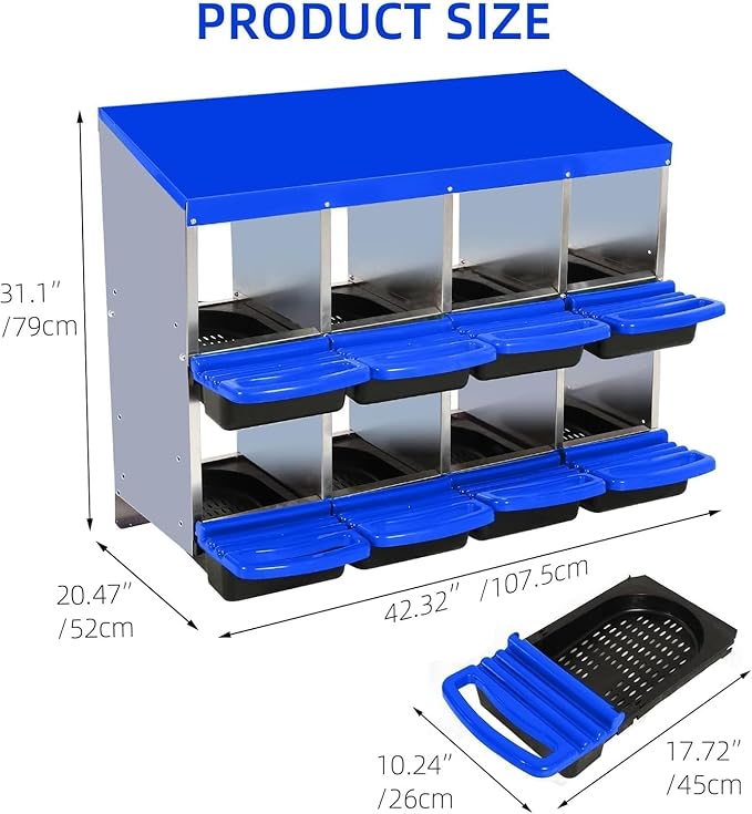8-Hole Chicken Nesting Box with Removable Lid, Metal Chicken Coops with Roll Away Design/Easy Egg Collection/Ventilation Holes, for Chickens Coops, Duck and Hens