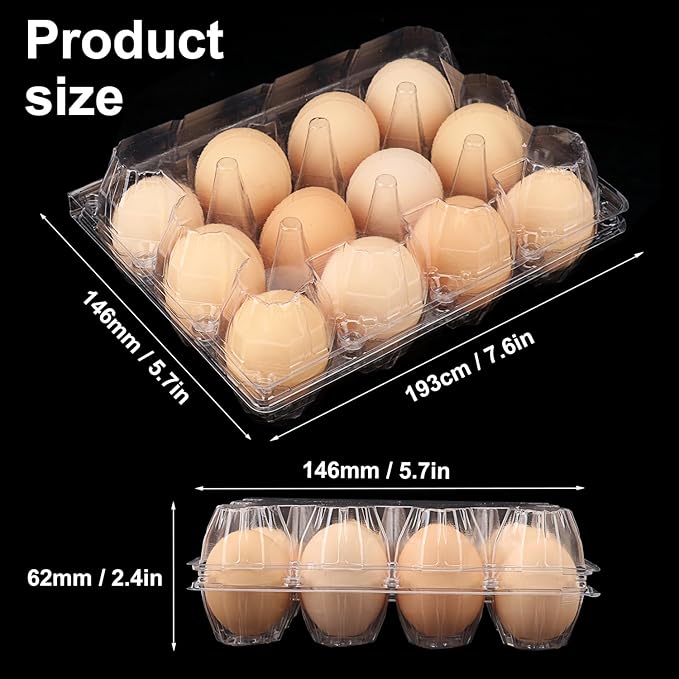 110 Packs 3 x 4 Clear Egg Cartons, 1 Dozen Plastic Egg Cartons, Transparent Chicken egg Trays Holds up to 12 Eggs for Storage and Market Display