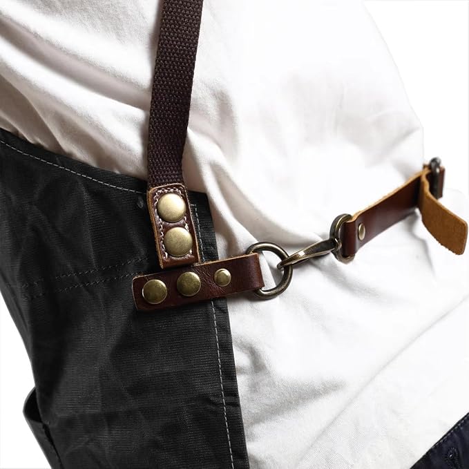 Midkit One Size Fits Utility Apron Adjustable Cross-Back Straps Multi-Use Portable Waxed Canvas Aprons With 5 Tool Pockets