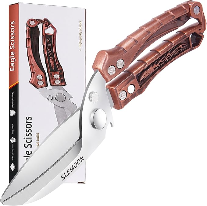 Kitchen Shears Heavy Duty Poultry Shears for Bone,Chicken,Turkey,Meat,Fish and Pizza Cutting Board Kitchen Scissors All Purpose for Food Ideal for Chef and Home Cooking,Dishwasher Safe Bronze